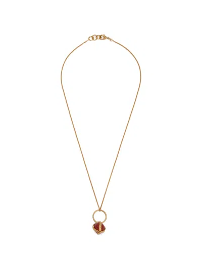 Jil Sander Agate-pendant Brass Necklace In Burgundy