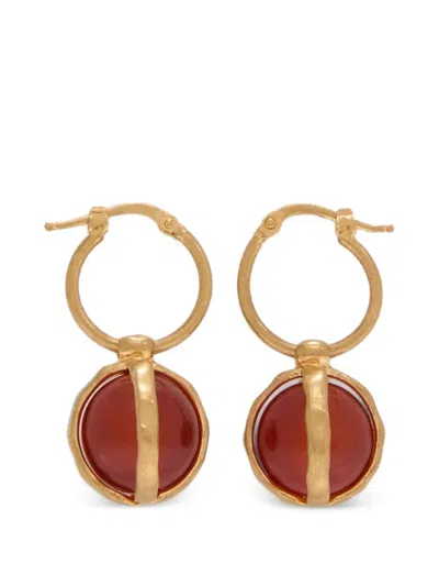 Jil Sander Agate-pendant Hoop Earrings In Gold
