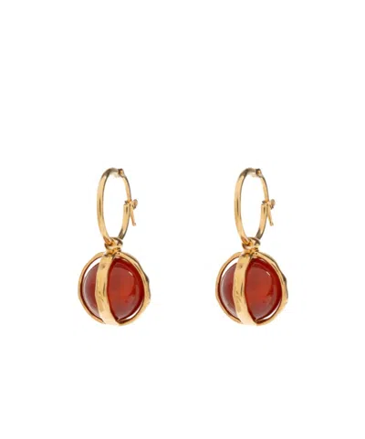 Jil Sander Agate-pendant Hoop Earrings In Gold