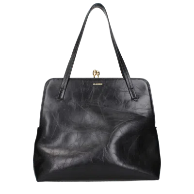 Jil Sander Aged Leather Shoulder Bag In Black