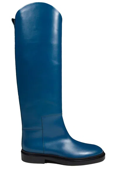 Jil Sander Almond-toe Knee-length Boots In Blue