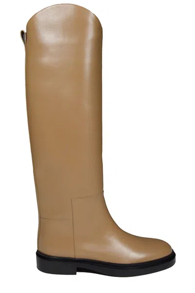Jil Sander Almond-toe Knee-length Boots In Brown