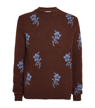 JIL SANDER ALPACA-BLEND INTARSIA FLORAL SWEATER