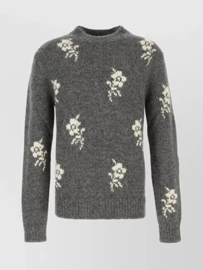 Jil Sander Alpaca Blend Sweater Embroidered Flowers In Gray