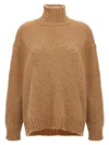 Jil Sander Alpaca Blend Turtleneck Sweater With High Neck And Long Cuffed Sleeves In Brown