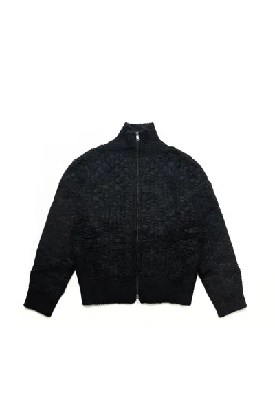 Jil Sander + Alpaca Mohair Basketweave Zip-up Sweater Black