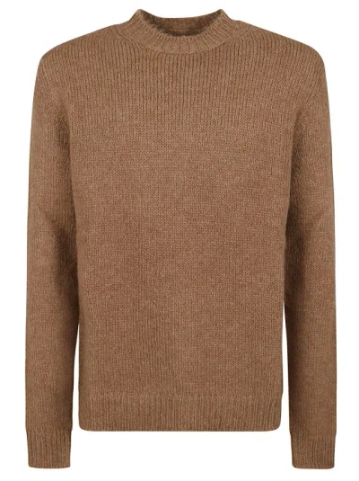 Jil Sander Brown Alpaca-wool Blend Crewneck Sweater With Ribbed Cuffs