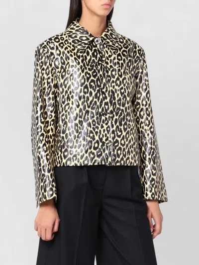 Jil Sander Animal Print Collared Cropped Coat Long Sleeves In Multi