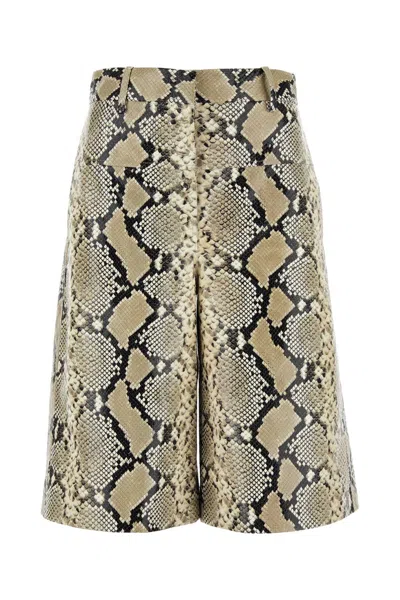 Jil Sander Animal Print Printed Leather Bermuda Shorts In Brown