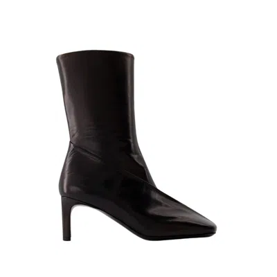 Jil Sander Square Toe Panelled Ankle Boots In Black