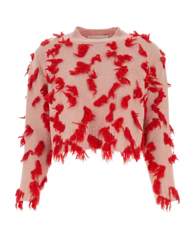 JIL SANDER JIL SANDER EMBELLISHED FRAYED CREWNECK SWEATER