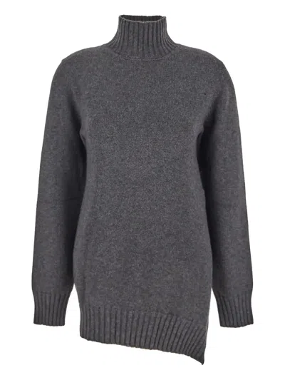 Jil Sander Asymmetric Bottom Knit Sweater In Gray