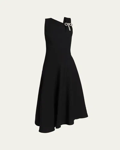 Jil Sander Asymmetric Bow-shoulder Satin Midi Dress In Black
