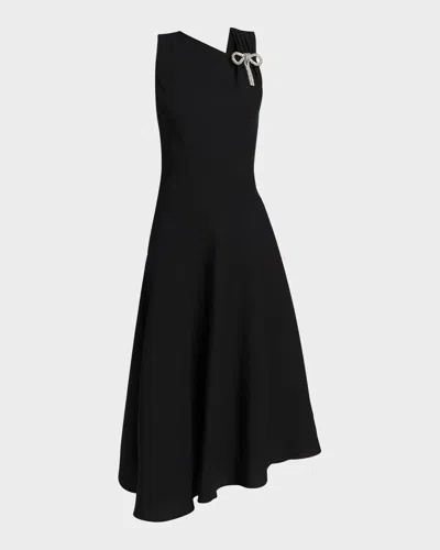 Jil Sander Asymmetric Bow-embellished Crepe Midi Dress In Black