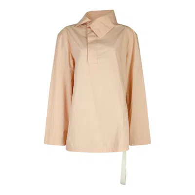 Jil Sander Asymmetric Drawstring Hem Shirt In Beige