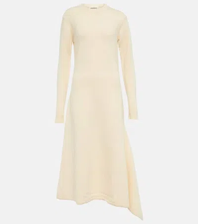 Jil Sander Women's Draped Wool Midi Sweater Dress In White