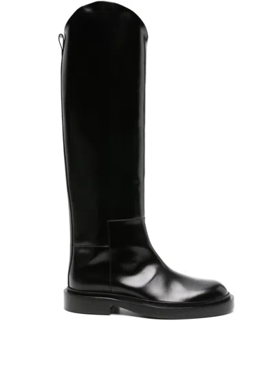 Jil Sander Asymmetric Leather Boots In Schwarz