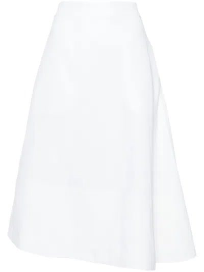 Jil Sander Asymmetric Linen Midi Skirt In White