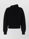 Jil Sander Asymmetric Neckline Cropped Wool Knit Sweater In Black