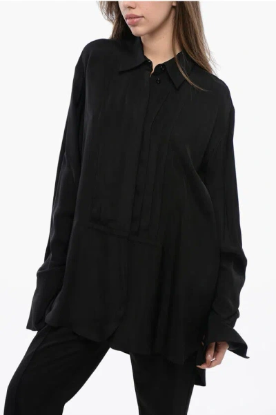 Jil Sander Asymmetric Over Shirt With Hidden Placket In Black