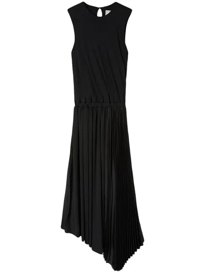Jil Sander Asymmetric Pleated Maxi Dress In Black