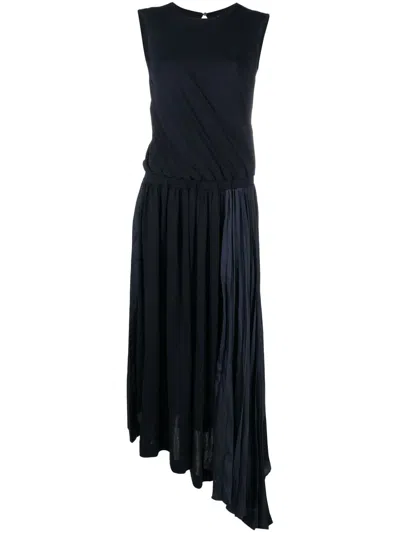 Jil Sander Asymmetric Pleated Maxi Dress In Blue