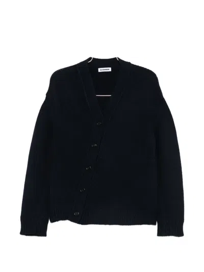 Jil Sander Asymmetric Ribbed-knit Cardigan In Black