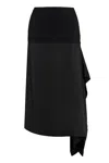 Jil Sander Wool Midi Skirt With Hem And Draping In Black