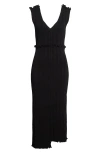 Jil Sander Asymmetric Sleeveless Cotton Rib Medi Dress In Black