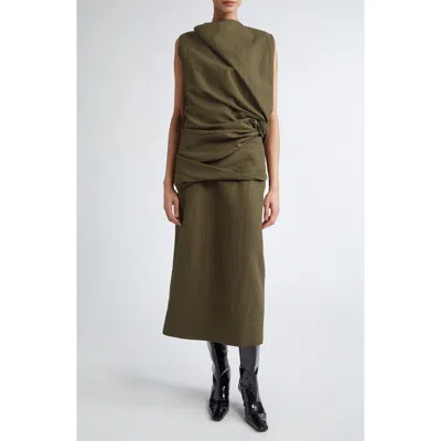 Jil Sander Asymmetric Sleeveless Linen Dress In Green