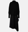 Jil Sander Asymmetrical Wool Dress With Draped Panel And Button Closure In Schwarz