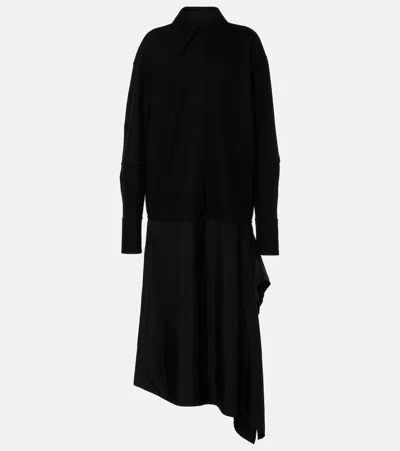 JIL SANDER ASYMMETRIC WOOL-TRIMMED SHIRT DRESS