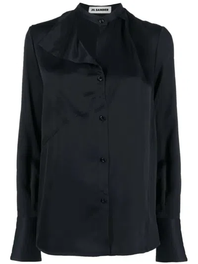 Jil Sander Asymmetrical Blue Long Sleeve Shirt In Black