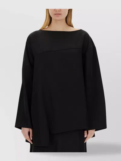 Jil Sander Asymmetrical Boat Neck Long Sleeve Top In Black