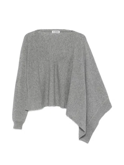Jil Sander Asymmetrical Draped Oversized Crewneck Sweater In Gray