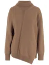 Jil Sander Beige High Neck Asymmetrical Pullover In Brown