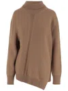 Jil Sander Beige High Neck Asymmetrical Pullover In Brown