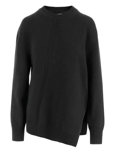 Jil Sander Asymmetrical Wool-blend Sweater In Black