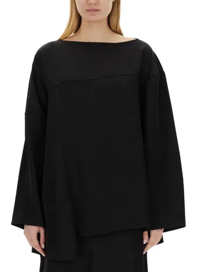 Jil Sander Asymmetrical Viscose Silk Blouse In Black