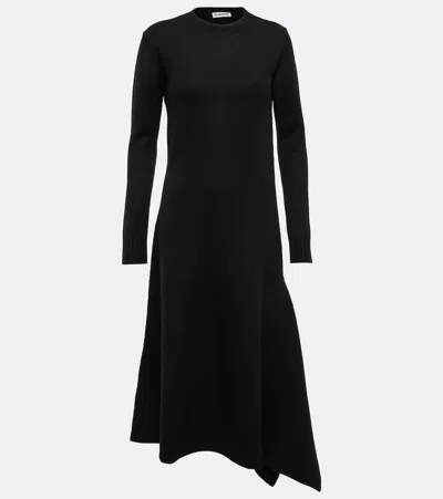 Jil Sander Asymmetrical Wool Dress In Black