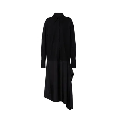 Jil Sander Asymmetrical Wool Dress With Draped Panel And Button Closure In Schwarz
