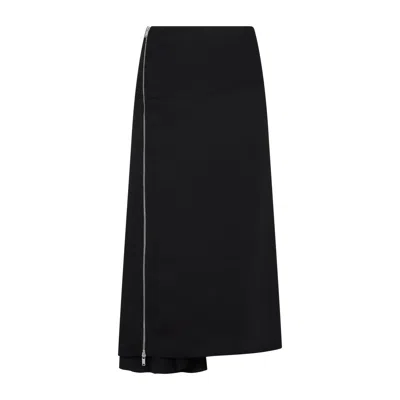 JIL SANDER ASYMMETRICAL ZIP MIDI SKIRT IN BLACK VISCOSE AND SILK FOR WOMEN