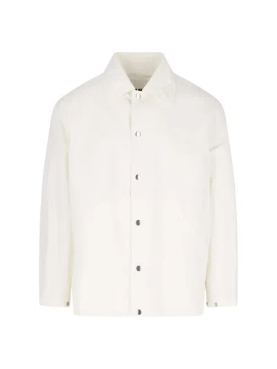 Jil Sander Logo Cotton Jacket With Cutaway Collar In White