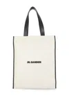 Jil Sander Natural White Cotton Border Book Tote Bag In Beige