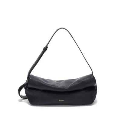 Jil Sander Rollup Small Leather Shoulder Bag In Black