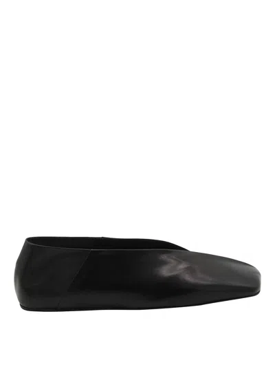 JIL SANDER BLACK LEATHER FLAT SHOES