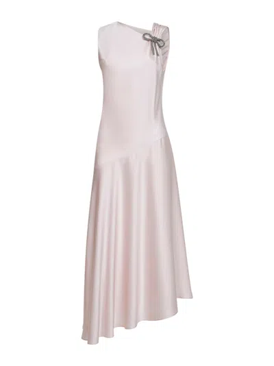 Jil Sander Ballerina Pink Envers Satin Evening Dress In White