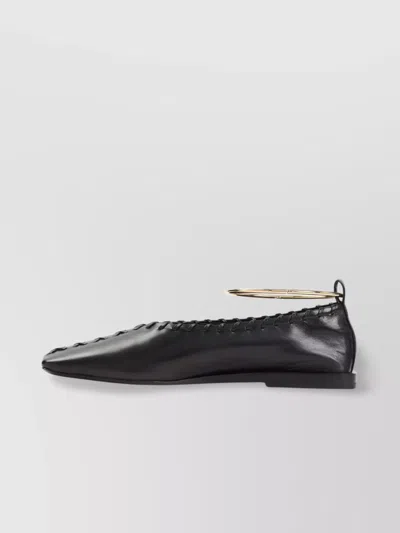 Jil Sander Ballerina Shoes With Gold-tone Metallic Strap In Black