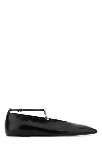 Jil Sander Crystal-embellished Leather Ballet Flats In Black