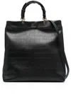 Jil Sander Bamboo-handle Embossed Leather Tote Bags In Black